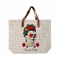 Béžová plátená taška Madre Selva Frida Skull, 55 × 40 cm
