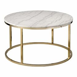 Biely mramorový konferenčný stolík s podnožou v zlatej farbe RGE Accent, ⌀ 85 cm