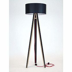 Čierna stojacia lampa s čiernym tienidlom a červeným káblom Ragaba Wanda