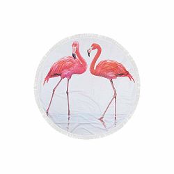 Farebná plážová osuška zo 100% bavlny Flamingos, ⌀ 150 cm