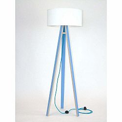 Modrá stojacia lampa s bielym tienidlom a tyrkysovým káblom Ragaba Wanda