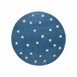 Modrý okrúhly koberec s hviezdami KICOTI Azure Stars, 133 × 133 cm