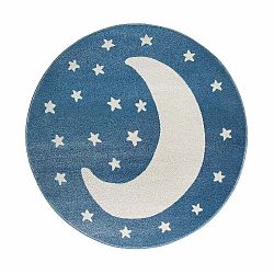 Modrý okrúhly koberec s motívom mesiaca KICOTI Azure Moon, 80 × 80 cm