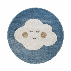 Modrý okrúhly koberec s motívom mraku KICOTI Blue Cloud, 133 × 133 cm