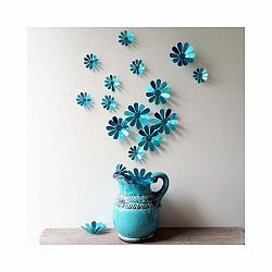 Sada 12 modrých adhezívnych 3D samolepiek Ambiance Flowers Chic Blue
