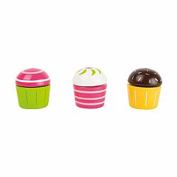 Sada 3 detských drevených hračiek v tvare cupcakov Legler Cupcakes