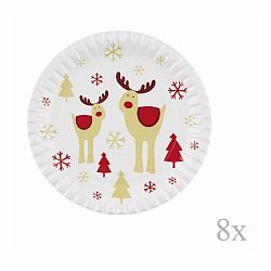 Sada 8 papierových vianočných podnosov Neviti Rocking Rudolf, ⌀ 23 cm