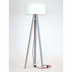 Sivá stojacia lampa s bielym tienidlom a červeným káblom Ragaba Wanda