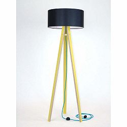 Žltá stojacia lampa s čiernym tienidlom a tyrkysovým káblom Ragaba Wanda